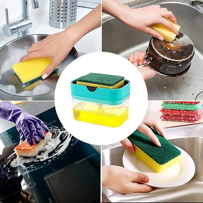 Skortix Soap Dispenser /Soap Pump Dispenser and Sponge Holder With 1 Cleaning Sponges For Kitchen