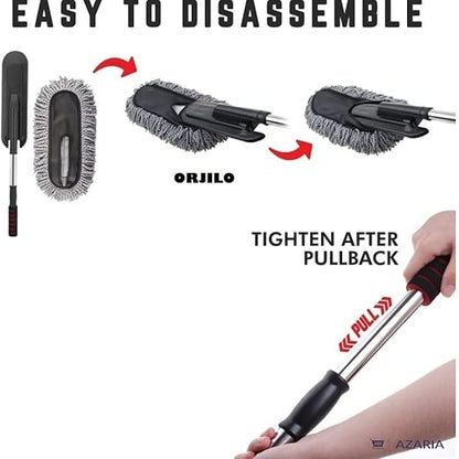ORJILO 5 PCS Microfiber Car Duster Kit Interior & Exterior Car Cleaning Detailing Tool Scratch & Lint Free, Pollen Removing Extendable Long Handle Duster for Car & Motorcycle car (Car Duster Kit)