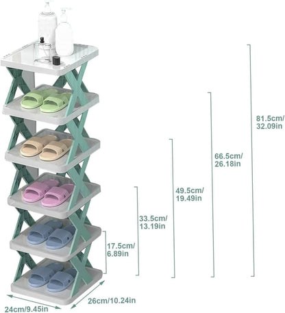 6 Layer Plastic Shoe Rack for Home Stackable & Adjustable Shoe Organizer Shelf for Entryway, Bedroom & Corner Use Space-Saving Foldable Stand with Book & Shoe Storage Slots (6 Layer)