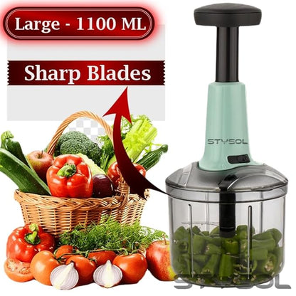 Stysol 1000ml large quick manual push chopper for onion,chilly,vegetables with stainless steel blades