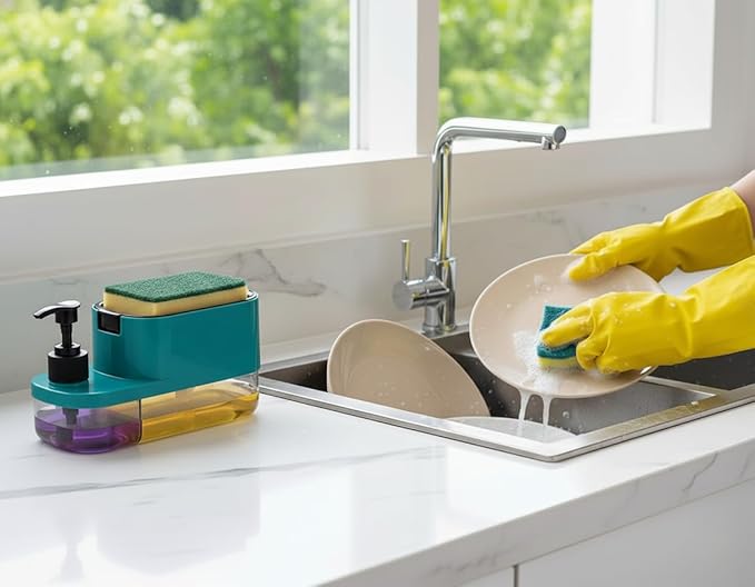 3-in-1 Soap Dispenser with Sponge Holder & Pump – Smart Sink Organizer