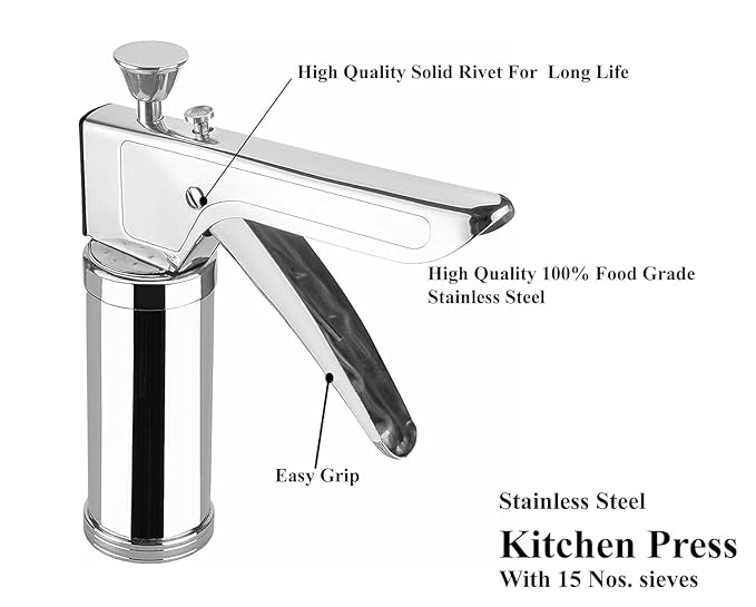 15 in 1 Stainless Steel Kitchen Press | idiyappam Maker | Murukku Machine | Chakli Maker | Sev | Noodles | Gathiya | Bhujiya | Cookies | Farsan Namkeen Snacks Maker