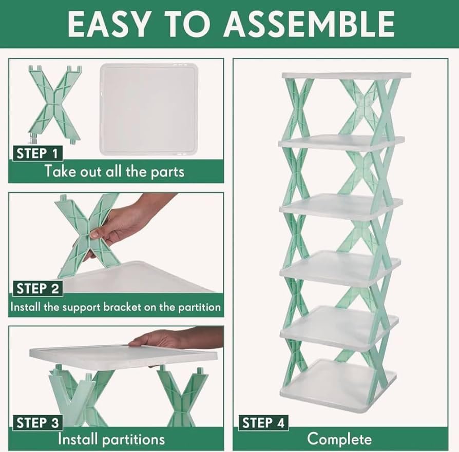 6 Layer Plastic Shoe Rack for Home Stackable & Adjustable Shoe Organizer Shelf for Entryway, Bedroom & Corner Use Space-Saving Foldable Stand with Book & Shoe Storage Slots (6 Layer)