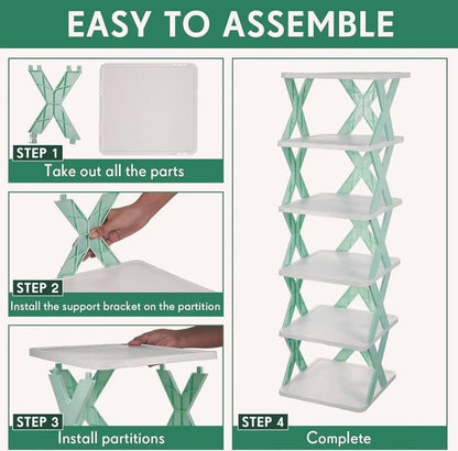 6 Layer Plastic Shoe Rack for Home Stackable & Adjustable Shoe Organizer Shelf for Entryway, Bedroom & Corner Use Space-Saving Foldable Stand with Book & Shoe Storage Slots (6 Layer)