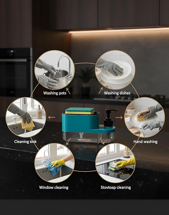 3-in-1 Soap Dispenser with Sponge Holder & Pump – Smart Sink Organizer