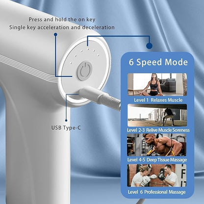 Massage Machine for Body Pain – Mini Deep Tissue Massage Gun | Handheld Muscle Massager with 4 Heads & 6 Speeds | Portable Pain Relief Device for Back, Neck, Leg, Shoulder, and Full Body Recovery