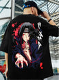 Anime Printed oversize drop shoulder round neck pure cotton Black T-shirt for men
