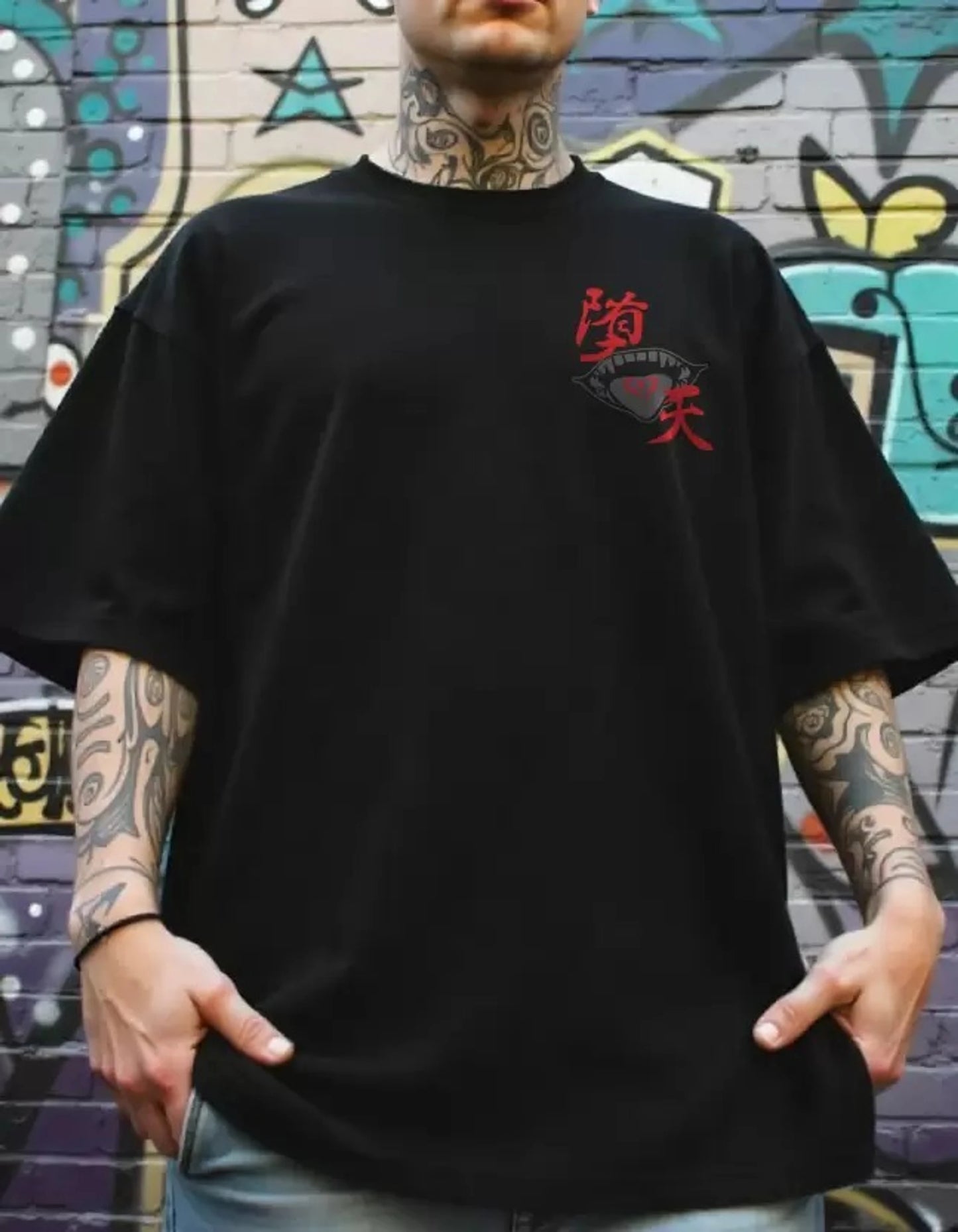 Men Graphic Print Round Neck Cotton Blend Black T-Shirt